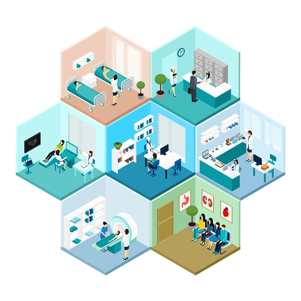 Hospital Hexagonal Tessellated Pattern Isometric Composition